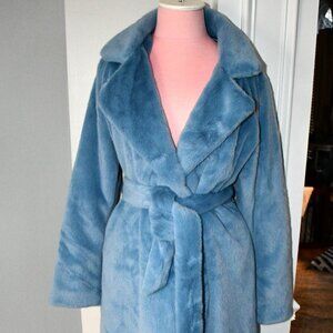 GB JUNIOR Long Belted Faux Fur Jacket in Dusty Blue Size: SMALL #GB3064PYT NWT